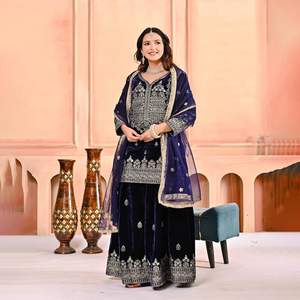 ชุดสัลวาร์ คามีซ ดีไซน์เนอร์ คุณภาพสูง แขนยาว ผ้ากำมะหยี่วิสโคสเนื้อหนา ทรงเข้ารูป ปักลาย พร้อมผ้าคลุมไหล่ สำหรับงานปาร์ตี้ ฤดูหนาว - Product Image 1