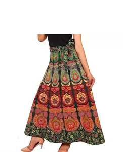 Falda larga de algodón con estampado de Sanganeri Badmeri para mujer, falda larga de moda con bordado de estilo cruzado en la cintura elástica - Product Image 1