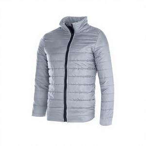 Men's Beige Puffer <b>Jacket</b> Stand Collar Zipper Closure Windproof Casual Winter Coat Polyester Wadding Thick Regular Fit 2026 - Product Image 4