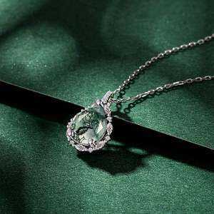 Collier Jeulia en argent sterling avec agate mousse taille poire, bijoux de mariage vintage - Product Image 2