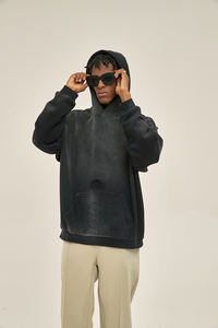 Sweat à capuche vintage surdimensionné avec logo personnalisé délavé à l'acide 100% coton polaire style Hip Hop col à capuche poids lourd pour l'hiver - Product Image 4