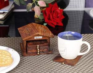 Eco friendly natural wooden coaster set crafted for reliable <b>moisture</b> control and daily table care - Product Image 5