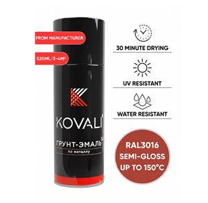 KOVALI 3 en 1 Aerosol en Spray, Imprimación, Esmalte, Protección Anticorrosión para Metal, Madera, Hormigón, Semi-Brillante, Rojo Coral RAL 3016, 520ml - Product Image 1