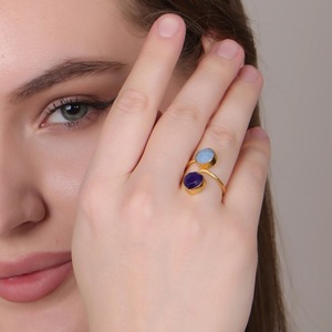 Indian Supplier Blue <b>Jade</b> & Blue Opal Round Heart <b>Ring</b> Handmade Jewelry for Boho Ethnic & Modern Outfits for Sale - Product Image 6