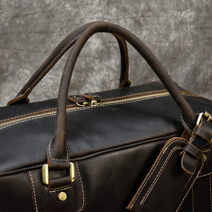 Bolso de lona unisex de cuero genuino de alta calidad con cierre de cremallera Bolso de viaje reutilizable en color sólido - Product Image 4