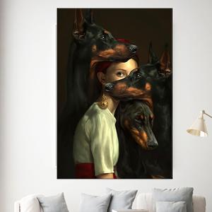 Impression sur toile Femme Gothique avec Dobermans : Art Portrait Féminin Sombre, TOILE ENVELOPPEE - Product Image 1