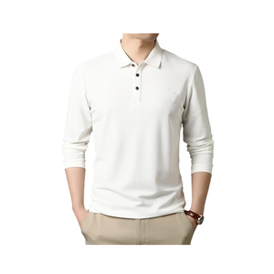 Polo informal sencillo de manga larga para hombre con diseño de logotipo personalizado OEM, camiseta Polo de manga larga sólida de tejido de punto transpirable - Product Image 4