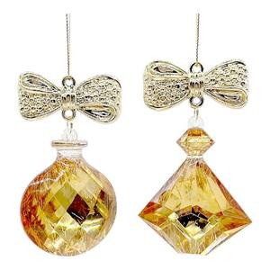 Decoración navideña de Año Nuevo de Navidad, gota de corte de diamante acrílico chapado en oro brillante con adorno de lazo Flocado de terciopelo rojo Borgoña - Product Image 4