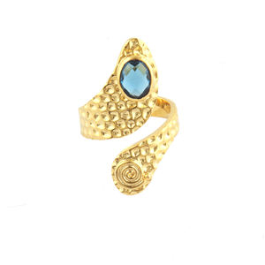 Anillo de cuarzo azul estilo londinense, anillo abierto de cuarzo azul ovalado, chapado en oro de 24K, anillos ajustables de diseño - Product Image 1