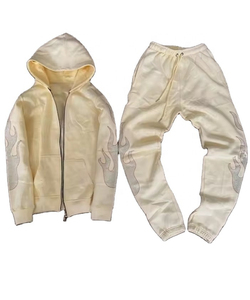 Custom Acid Wash Men's Hoodies Set Manufacturer <b>Distressed</b> Embroidery Zip Up Tracksuit Sweatpants For Winter Wear - Product Image 3