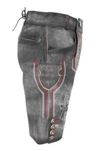 Short vintage gris avec garniture rouge Lederhosen Bavarois traditionnel allemand - Product Image 5