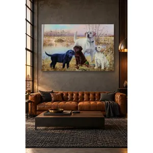 Impression sur toile Fida : Famille de labradores tricolores au bord du lac - Product Image 3