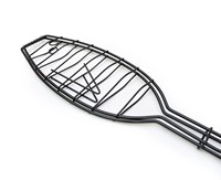 Panier de cuisson au charbon de bois antiadhésif durable avec poignée en bois de rose, léger (<1kg) pour poisson et fruits de mer grillés