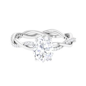 Oval <b>Solitaire</b> Braided <b>Ring</b> for Women (D-VS1 Quality) 925 Sterling <b>Silver</b> - Product Image 4