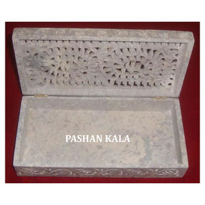 หินสบู่ธรรมชาติอินเดียแกะสลักด้วยมือดีไซน์ดอกไม้ใหม่กล่องเก็บเครื่องประดับทรงสี่เหลี่ยมผืนผ้าสำหรับตกแต่งบ้าน - Product Image 1