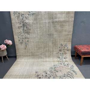 Alfombra Turca Vintage, Alfombra de 6x9.4 pies, Alfombra de Lana Sólida Gris Azul - Product Image 2