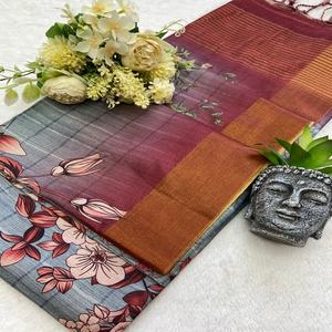 Belle soie douce Tusser avec fabricant et fournisseur de Saree d'impression numérique de Surat au prix de gros - Product Image 1