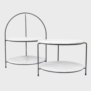 Support à gâteau rond en métal doré à 2 niveaux fait à la main pour les tasses et les gâteaux lors des mariages et des fêtes - Product Image 4