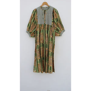 Robe maxi décontractée d'été pour femmes, tissée, écologique, lavable, imprimée à la main, florale, bohème - Product Image 1