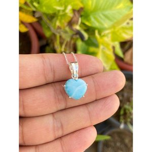925 Sterling <b>Silver</b> Larimar Heart Pendant <b>Necklace</b> Fine Charms Jewelry - Product Image 3