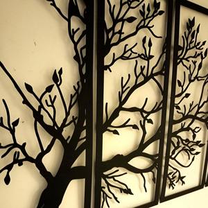 Décoration murale élégante en métal noir à motif d'arbre, 5 panneaux, pour bureau, réception, hall d'hôtel et restaurant - Product Image 4