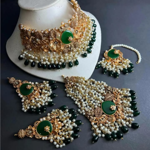 Traditionnel fait à la main Antique Designer indien bijoux de mariée Zircon plaqué or bijoux de mariage collier boucles d'oreilles pour dame fille - Product Image 2