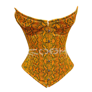 Corsé Premium Estampado con Diseño de Piel de Serpiente, Naranja y Negro, Estilo Vintage, con Varillas de Acero, Ajuste Delgado y Cierre Frontal con Broche - Product Image 3