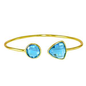 Gem Duo: a Pair of Gold <b>Bracelet</b> Adorned with Sparkling Light Blue Quartz Gemstone <b>Bracelet</b> for <b>Women</b> and Girl Trending Design - Product Image 1