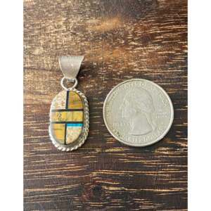 Victor Thompson Ethnic Style Multi Stone & Sterling Silver Inlay Pendant - Product Image 3