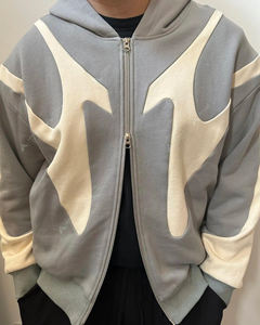 Drop shoulderAll Seasons fit recortada y suelta estilo High Street Fashion hombres y mujeres estilo unisex 2 way open Zipper Hoodies - Product Image 1