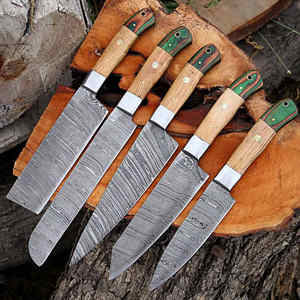 Ensemble de couteaux de chef de cuisine 2024 Offre Spéciale 5 pièces en acier damas avec manche en bois - Product Image 6