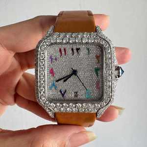 Reloj de Pulsera para Hombre con Esfera de Moissanita Automática, Estilo Hip Hop, de Lujo, con Correa de Cuero y Acero Inoxidable, Diseño Personalizado - Product Image 3