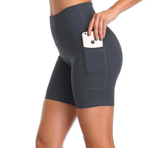Leggings de yoga pour femmes à taille haute personnalisés, shorts de cycliste avec poches latérales, contrôle du ventre, respirant, entraînement, taille élastique, uni - Product Image 1