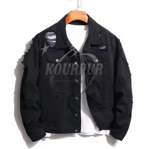 Veste en jean vintage de qualité supérieure pour hommes 100% coton style formel hiver toile à capuche logo avant - Product Image 1