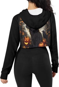 เสื้อครอปมีฮู้ดแขนยาวของผู้หญิงเสื้อครอปเอวลอยเสื้อฮู้ดการออกกำลังกายมีเชือกรูด - Product Image 2