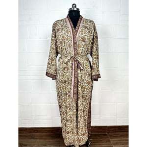 Recycled Vintage Silk Sari <b>Robe</b> Boho Floral Print Dressing Gown <b>Beach</b> Coverup or Bridesmaid Anniversary Gift - Product Image 1