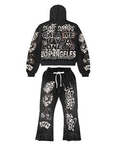 Custom Distressed Streetwear <b>Hoodie</b> and Pants Set Tracksuits for Men Blank Sweatpants and <b>Hoodie</b> Set Cotton Track Suit - Product Image 2