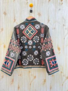 Chaqueta de invierno con bordado de terciopelo indio de algodón hecha a mano, abrigo de mujer, botón con capucha de tela, regalo de tinte libre de químicos, su terciopelo - Product Image 4