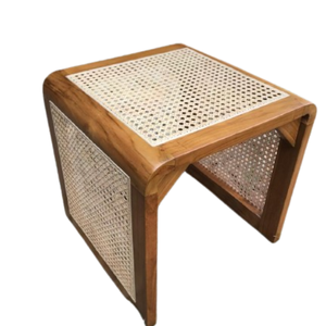 โต๊ะกาแฟไม้สักไม้สักพร้อมโต๊ะข้างหวายสุดหรูทันสมัยโต๊ะวางกลางโต๊ะรับประทานอาหารห้องนั่งเล่นทำจากเหล็ก - Product Image 1