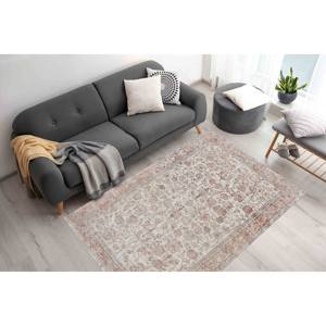 พรมลายดอกไม้สไตล์วินเทจแบบตุรกี: พรมพิมพ์ลายชายฝั่งโทนสีอ่อน, พรมบางแบบไม่ทอ - Product Image 4