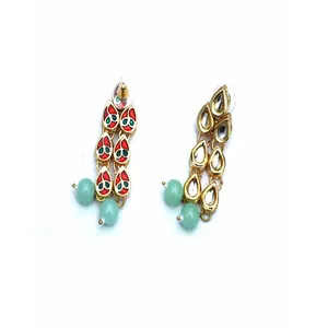 Ensemble de collier long plaqué or 24 carats Kundan vert clair avec zircon pour mariage, ensemble de bijoux fins pour mariée - Product Image 4