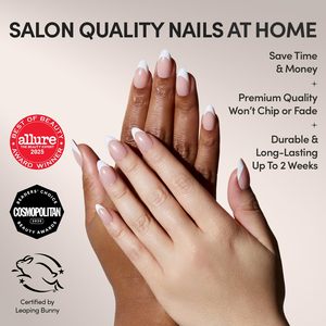 <span class=keywords><strong>Uñas</strong></span> Postizas Cortas Almendradas Brillantes, Kit Completo de 24 Piezas, Punta Francesa con Acabado UV, <span class=keywords><strong>Uñas</strong></span> Postizas Almendradas Puntiagudas, Venta al Por Mayor - Product Image 2