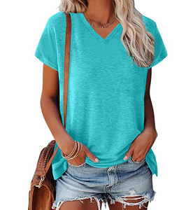 Camiseta de Mujer al por Mayor de Alta Calidad, Diseño Personalizado, Corte Regular Informal, 100% Algodón, Estilo Urbano, Logotipo Sólido, Cuello en V, Proveedor BD - Product Image 1