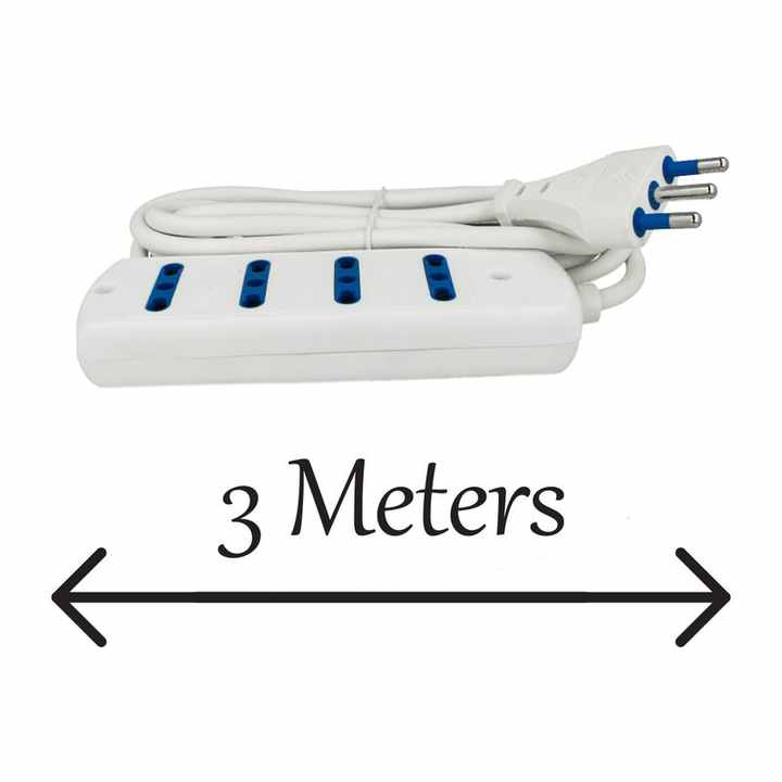 4-Way Power Strip with 3-Meter Cable, White - Electrical Supplies / Power Strips and Extension Cords