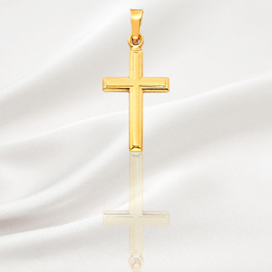 จี้ไม้กางเขนชุบทอง14K สีเหลืองเครื่องประดับคริสเตียนขัดเงาเพทายดีไซน์ทันสมัยแบบกลวงสำหรับเด็ก - Product Image 6