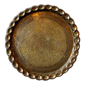 Bandeja de Metal de cobre marroquí, bandeja de servicio decorativa con diseño de grabado - Product Image 1