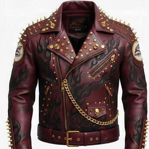 แจ็คเก็ตหนังแท้สีตามสั่งยอดนิยมสำหรับผู้ชาย หนังวัวแท้ แจ็คเก็ตหนังแท้แขนยาว แฟชั่นเสื้อกั๊กสไตล์ไบค์เกอร์ - Product Image 3