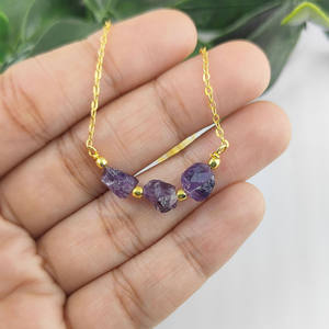 Wholesale Customizable Energy Balancing Moissanite Necklace Birthstone Charms Rough Amethyst Healing <b>Chakra</b> Gemstone Necklace - Product Image 4