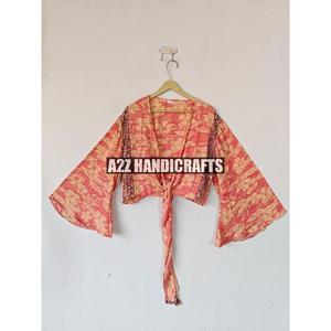 Top corto de manga acampanada para verano, la mayoría de las tendencias, camisa con lazo en V profundo para mujer, blusa informal con lazo de seda, Top corto para fiesta - Product Image 3