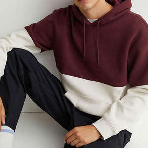 Solide plaine coton poche kangourou couleur bloc lambrissé hommes sweats à capuche avec cordons assortis haute qualité hommes sweats à capuche - Product Image 4